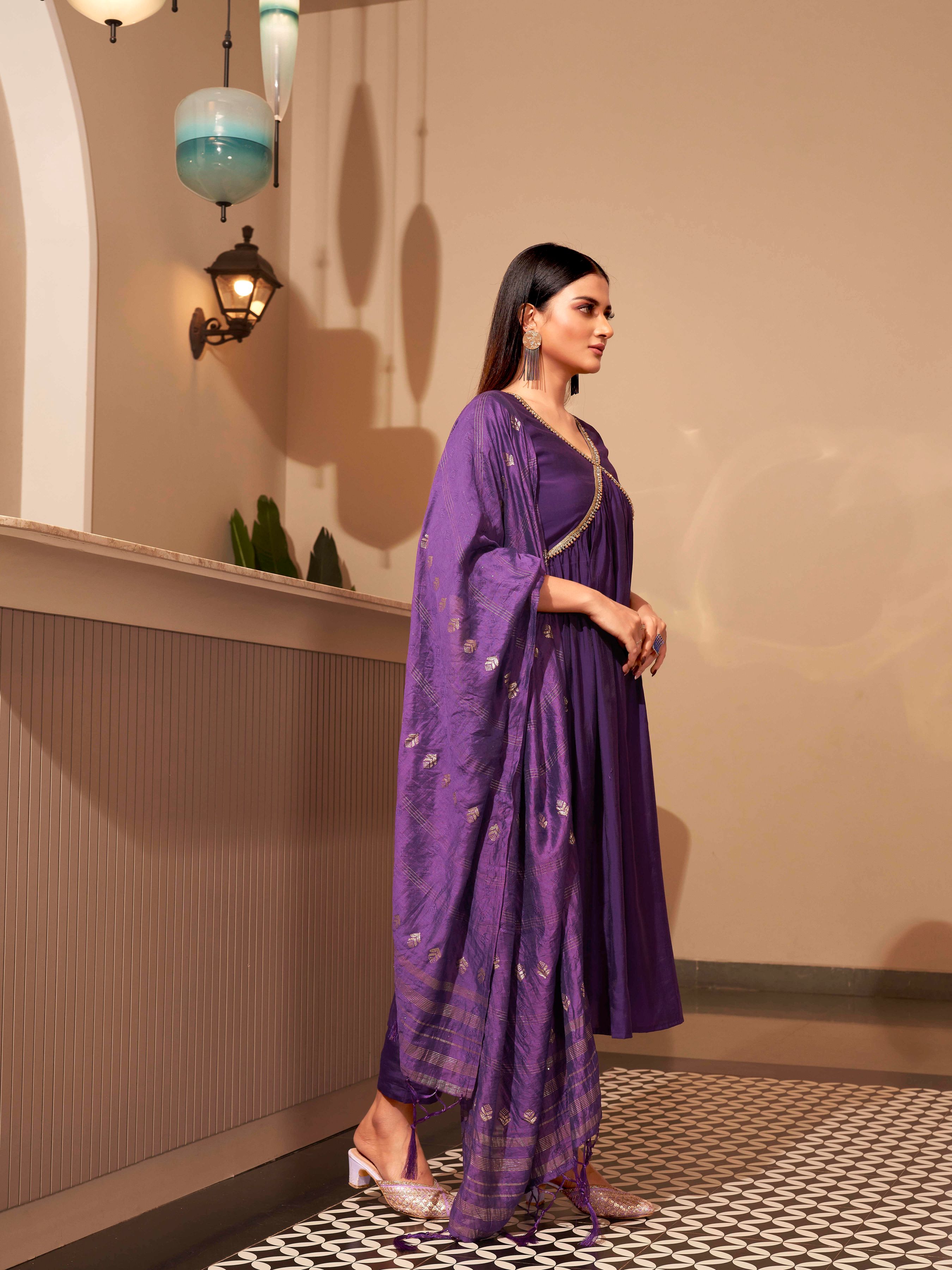 Empire Beads and Stones Anarkali Kurta With Trousers & Dupatta